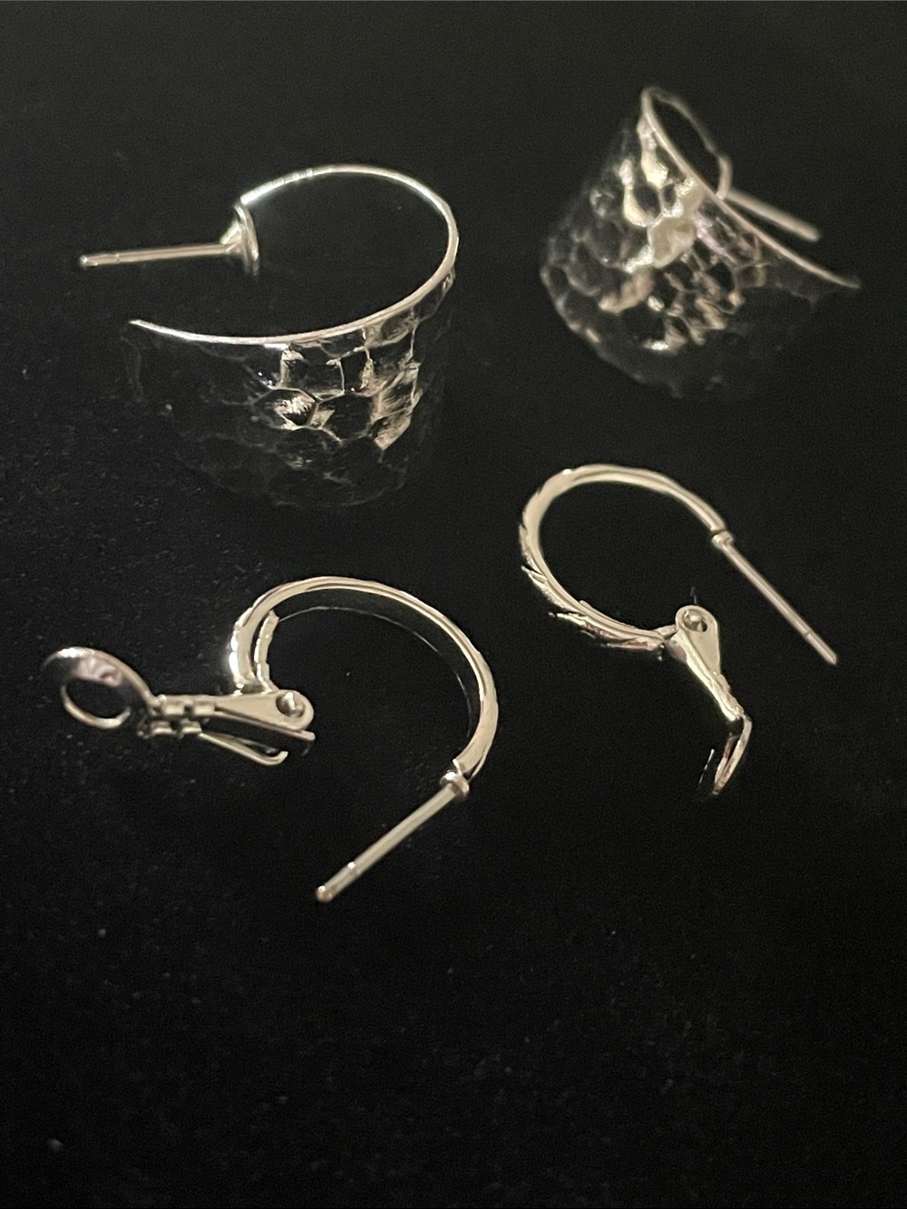 Sterling Silver Hammered Hoop and Leverback Earring Set - Silver